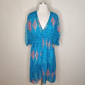 Nicole Miller Blue and Pink Tunic Top